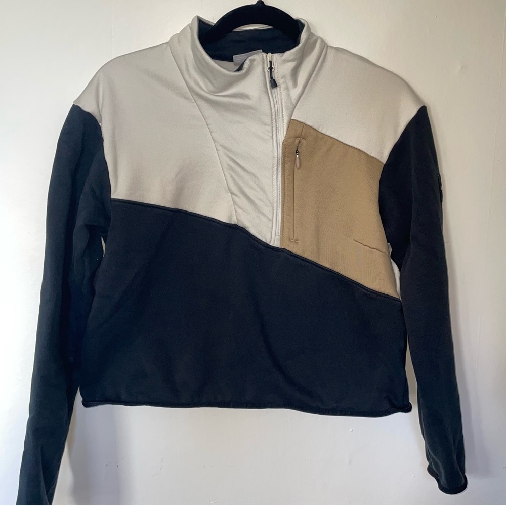 Columbia Colorblock Cropped Quarter Zip Sweatshirt Black tan cream